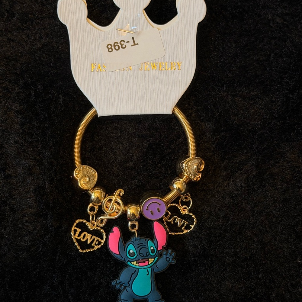 Gold and Blue Kids Stitch Charm Bracelet